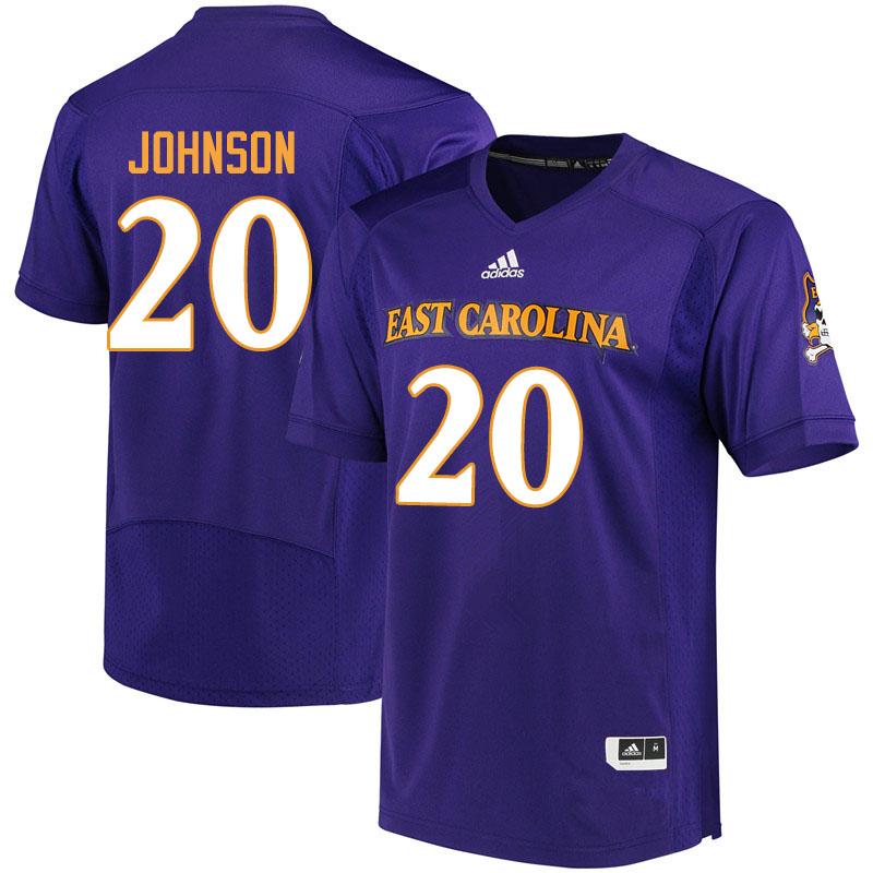 Men #20 Nolan Johnson ECU Pirates College Football Jerseys Sale-Purple - Click Image to Close
